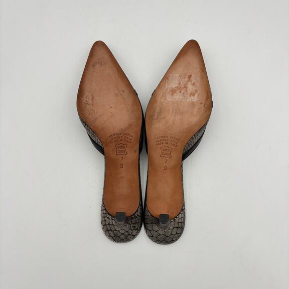 Cavallini Italy Adriana Snake Point Toe Kitten Heels Mules Women's 7B Y2K - Picture 8 of 12